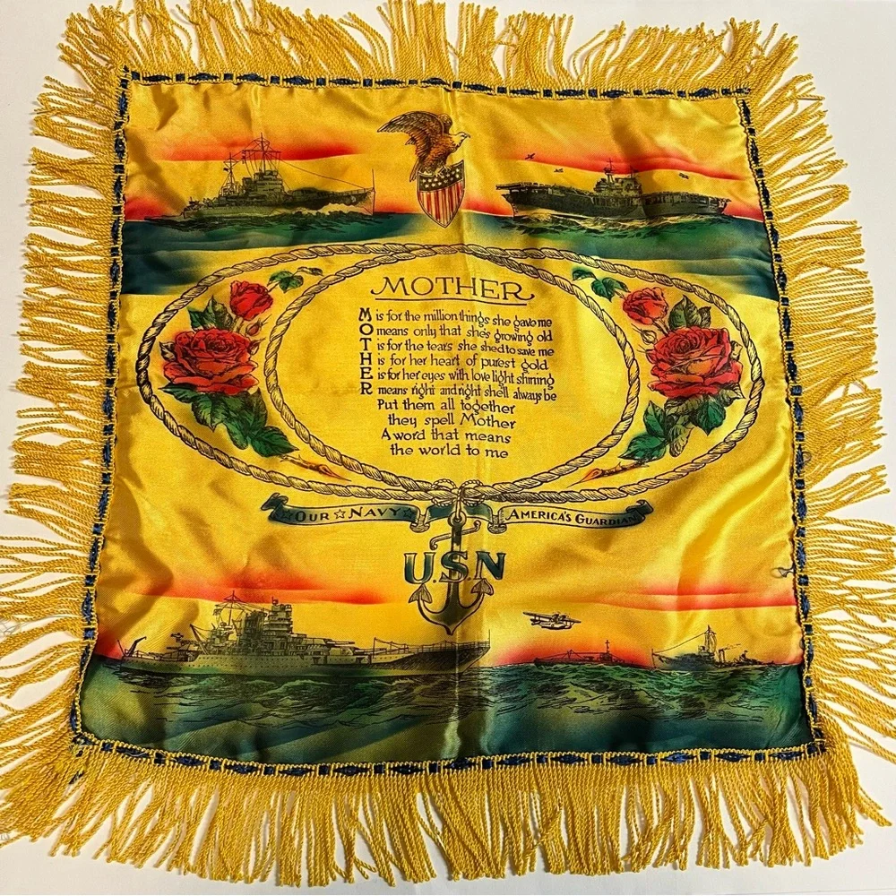 VINTAGE 1940 - 1949 U.S. NAVY acetate pillow cover MOTHER